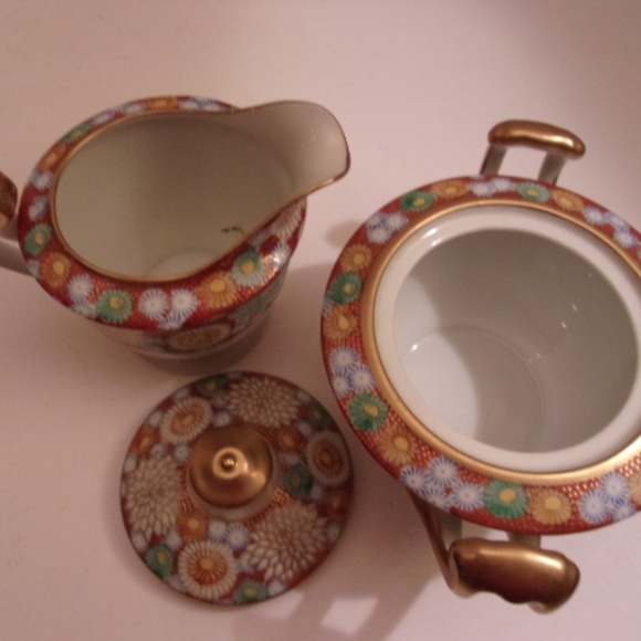 RARE WWII SHOZAN KUTANI HAND PAINTED SUGAR/CREAMER - Picture 7 of 8